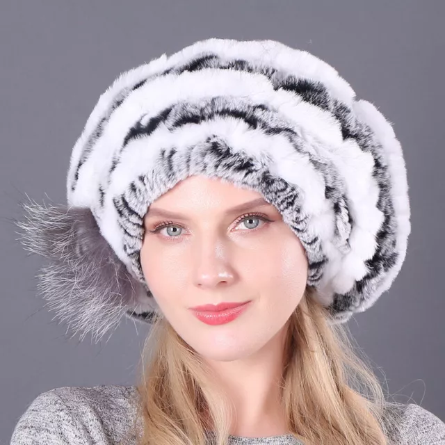 Handmade Fashion Women's Real Rabbit Fur +Real Fox Fur Winter Keep Warm Hats