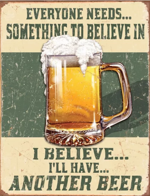 Vintage Retro Believe in Beer Lager Pub Shed Garage Bar Man Cave Metal Wall Sign