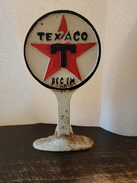 Vintage Cast Iron Texaco Sign Doorstop Shelf Mantle Book End Rustic Man Cave Art