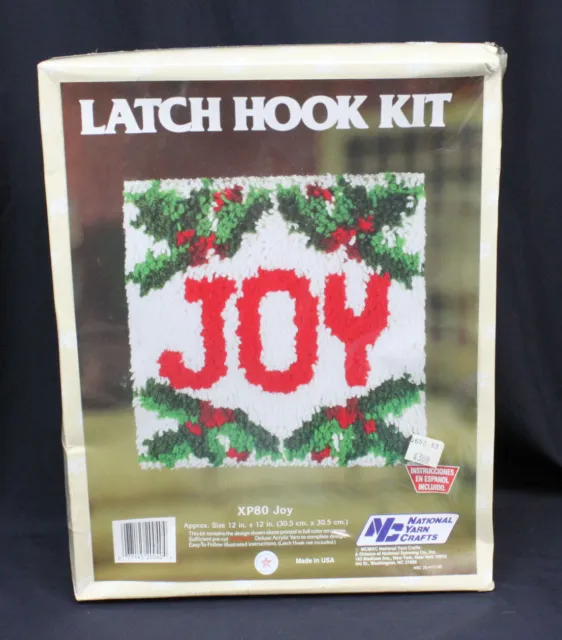 Vtg Latch Hook Rug Kit National Yarn Crafts Merry Christmas Holiday Joy 12x12