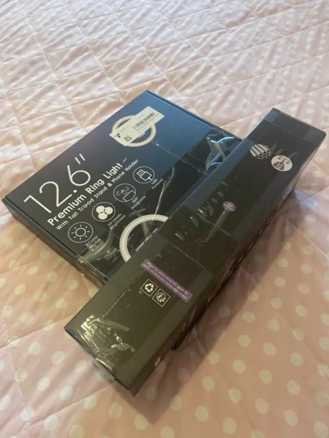 Anillo de luz con soporte para trípode y soporte para teléfono de alto, luces para selfie de 12,6 pulgadas