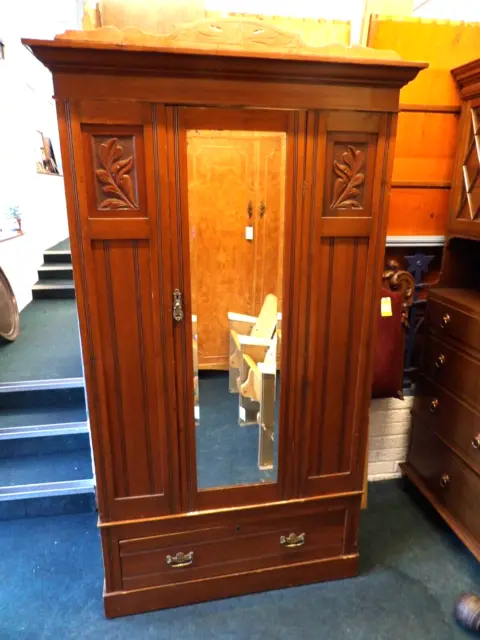 Edwardian Carved Walnut Single Door Wardrobe (Ref 40)