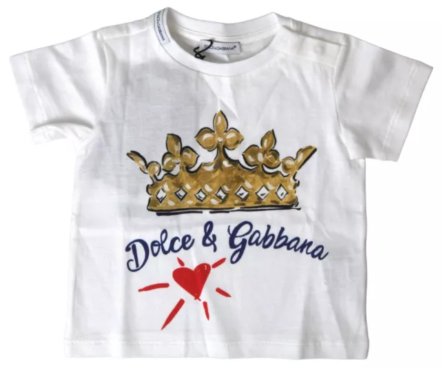 DOLCE & GABBANA Kids T-shirt White Cotton DG Crown Print s.Tag 3/6 Months 190usd