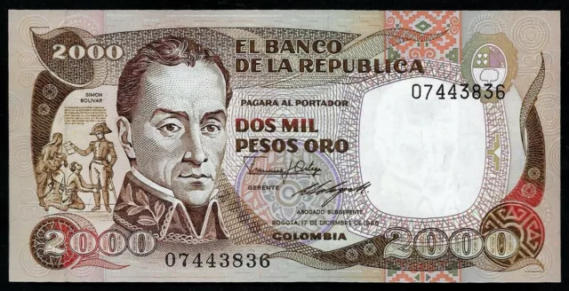 COLOMBIA - 2000 PESOS - 1986 - SIMON BOLIVAR - GEM UNC - P 430d - CRISP - TDLR