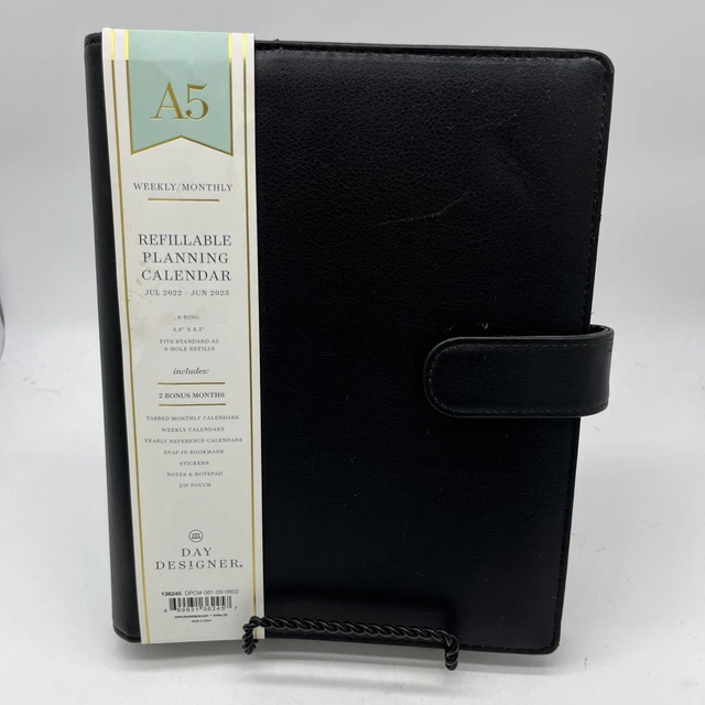 REFILLABLE PLANNER CALENDAR 6Ring Weekly/Monthly Black Day Designer