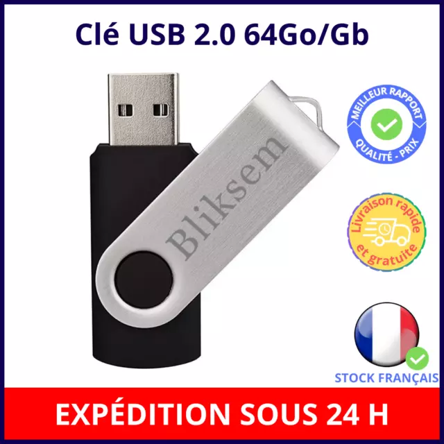 Clé USB 2.0 64GB Haute Vitesse Lecteur Mémoire Flash Disk Métallique pour PC