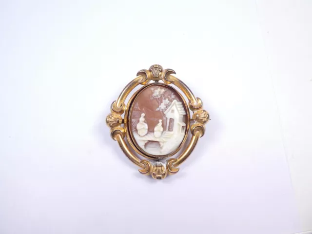 Cameo Brooch Antique Victorian Pinchbeck Large Mourning