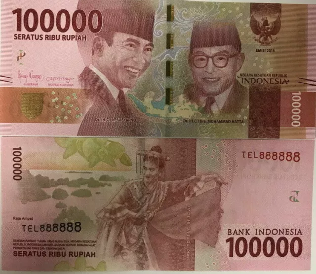 INDONESIAN RUPIAH 100,000 X 10= 1 Million (1,000,000) IDR UNCIRCULATED INDONESIA