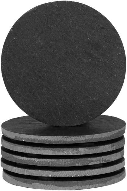 Argon Tableware SET OF 6 Linea Round Slate Coasters Set Grey 10cm