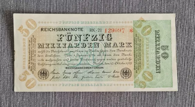 Reichsbanknote: Fünfzig Milliarden Mark, 50 Mrd, Oktober 1923 ,RK-21 129097