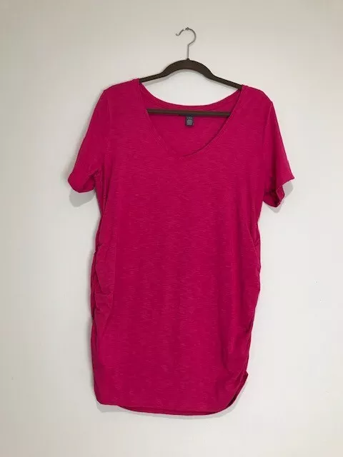 A Pea in the Pod Maternity V-Neck Ruched Sides TShirt Size Large Hot Pink