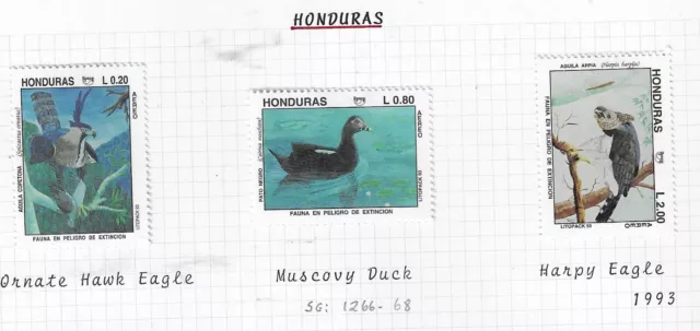 Honduras 1993  BIRDS  set of 3 MINT hinged