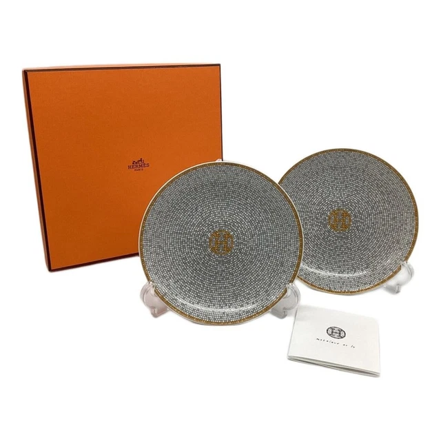 Service D'assiettes HERMÈS Mosaïque Au Gold - 24 Assiettes 6 Pouces - Poterie Neuve Avec Boîte
