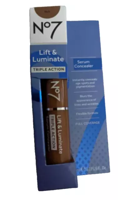 Boots No7 Lift & Luminate Triple Action Serum Concealer- DEEP - Brand New in Box