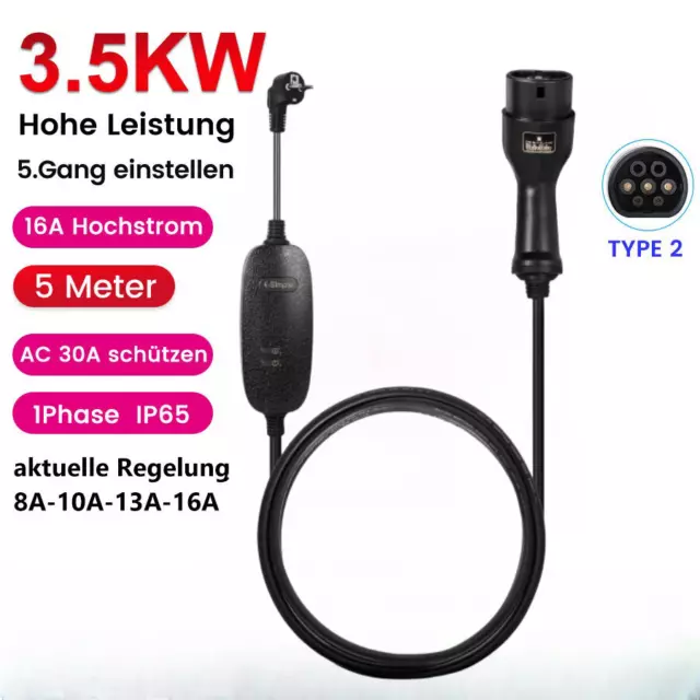 E-S1mple Type 2 Schuko Charging Cable 5m EV Charger 16A with Charging Box