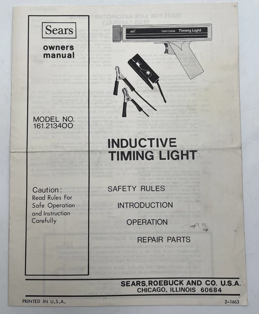 SEARS CRAFTSMAN INDUCTIVE Timing Light Owners Manual 161.213400 Vintage