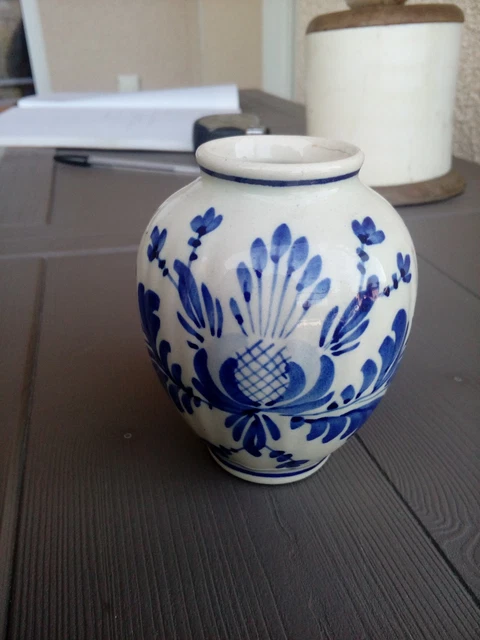Vase En Faïence De Delft – Décor Floral – Signé – Bon état