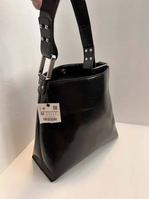 Zara Black Vegan Leather Shoulder Bag Handbag Purse Medium /Studs Classic NWT