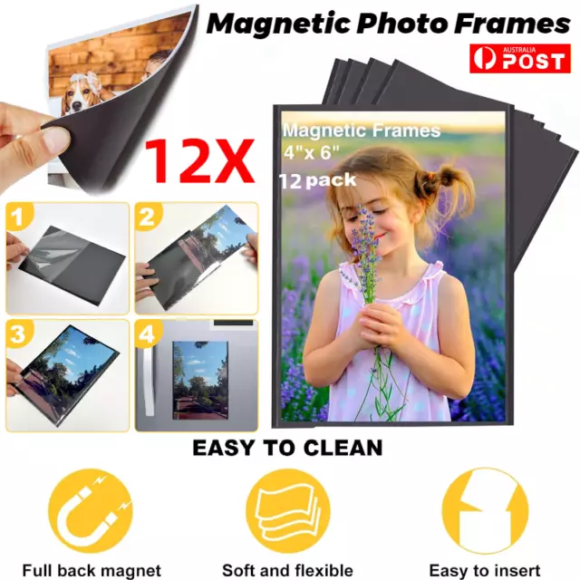 12X 4x6 inches Magnetic Photo Frames Fridge Magnet Pictures Clear Pocket Sleeves