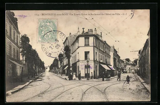 CPA Montreuil-sous-Bois, la Rue de Pré et le Boulevard de l´Hotel-de-Ville 1905