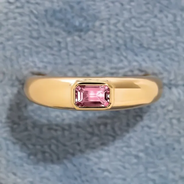 Emerald Cut Natural Tourmaline Yellow Gold Plated On Silver Dainty Wedding Ring