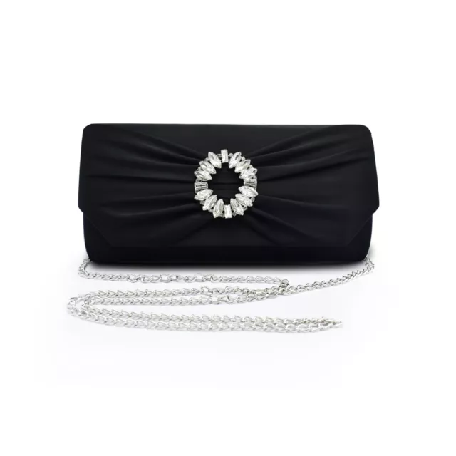 Womens Satin Jewel Embellished Clutch Bag