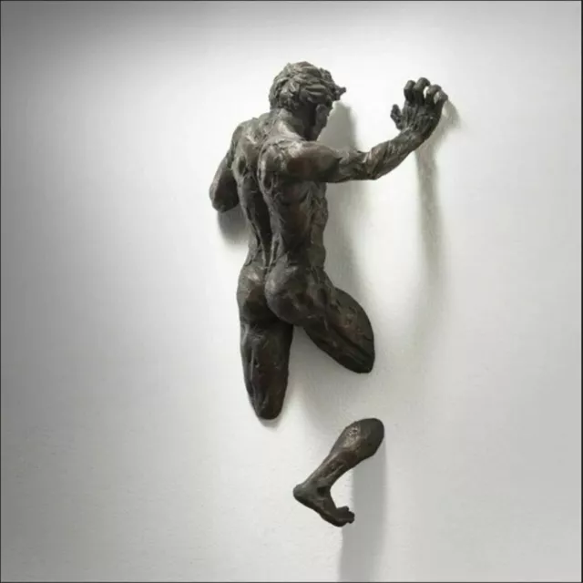 3D Through the Wall Figure Sculpture Figure Resin Art Bronze Statue Wall Hanging