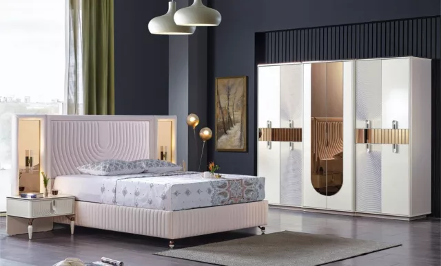 Luxe Chambre à Coucher Set Lit 2x Nachttische Armoire Bois Complet Moderne Neuf