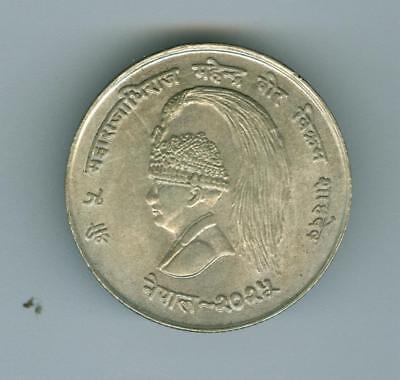 Nepal 1968 10 Rupees Silver Unc