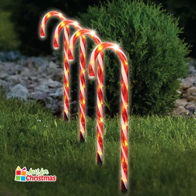 4Pcs Candy Cane Lights Large LED Christmas Pathway Decorations Battery Outdoor