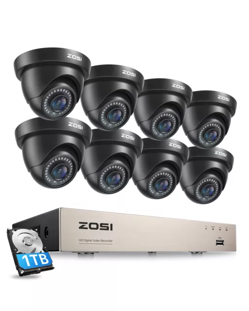 ZOSI 8CH 1080P DVR Überwachungskamera Set 1TB 8 Außen Dome 2MP HD Kamera H.265+