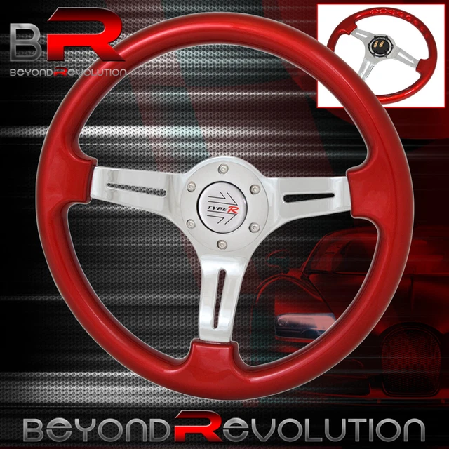 Type R Steering Wheel Red Classic Chrome Streak Center 6 Bolt Hole 350mm