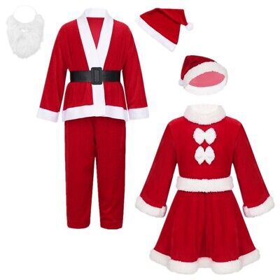 US Kids Santa Claus Cosplay Outfits Boys Girls Christmas Costume Tops+Pants+Hat