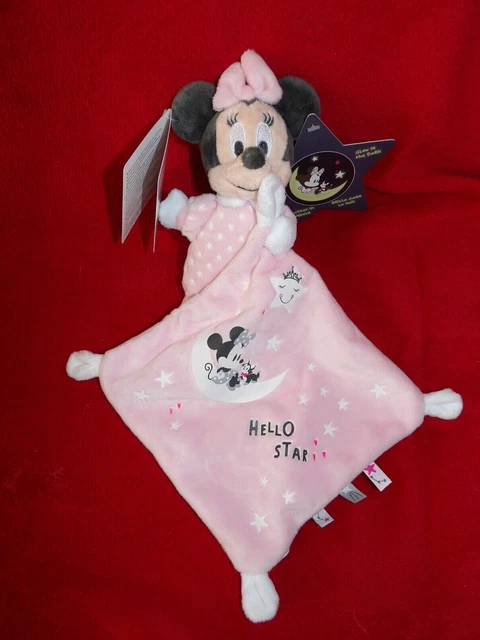 Doudou Mouchoir Disney Baby MINNIE Gris Rose Blanc Etoile Hello Star Neuf