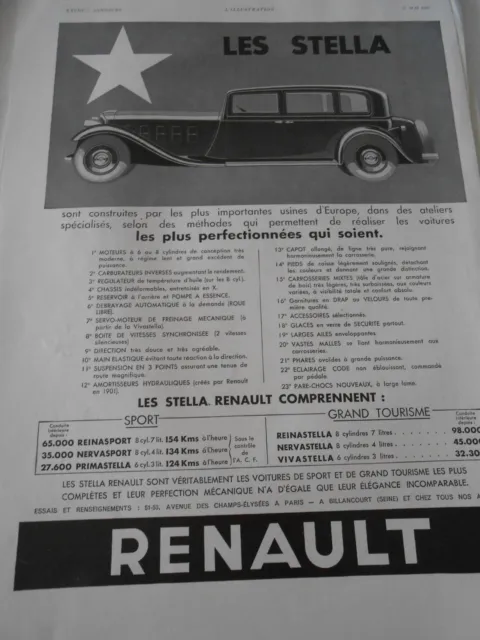 PUBLICITE 1933  Les Stella Renault