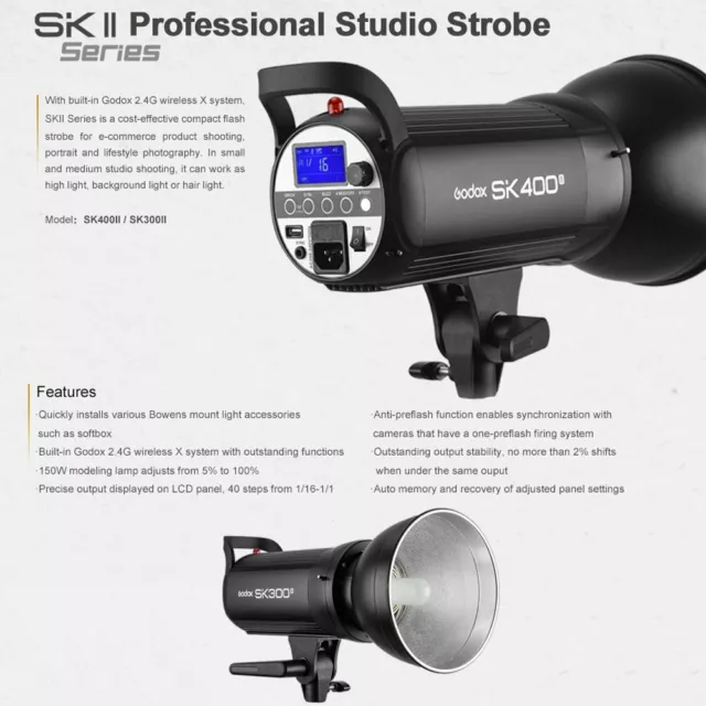 US 800w 2x Godox SK400II 400W 2.4G Studio Flash Strobe Light Head Kit f Wedding 2