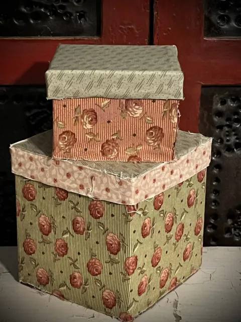 Grubby Primitive Stacking Fabric Covered Box Set of 2 Summer Rose Garden GP OOAK
