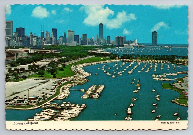 Vintage Postcard - Lake Michigan Chicago IL Aerial View Lakefront and Skyline