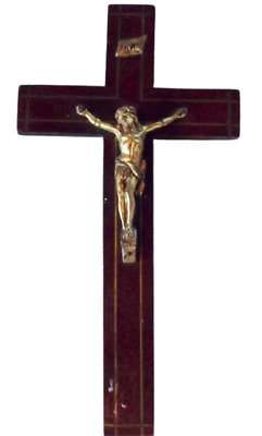 Ancien Grand Crucifix Croix Jésus Christ Sacrifice Laurier régule Religion 25 cm