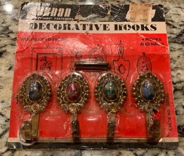 New Sealed Vintage Decorative Hooks Ornate Jeweled 4 Hooks Approx 1.75 Inches