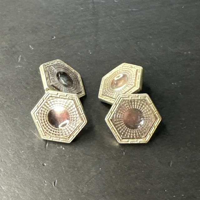 Paire De Boutons De Manchette Plaqué Or 18k - Style Art Nouveau - Occasion Très Bon État