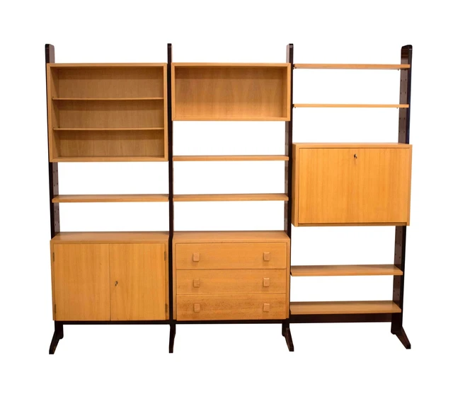 3 BAY MODULAR Wall Unit Bookshelf w Free Standing Mid Century