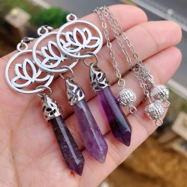 3pcs Amethyst Stone Chakra Pendulum Pendant Energy Power Reiki Healing Amulet