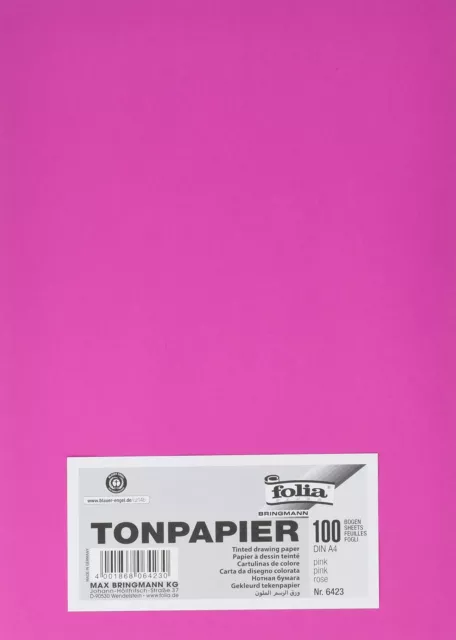 Folia 6423 Coloured Paper Pink, DIN A4, 130 g/m², 100 Sheets, for Crafts and Cre