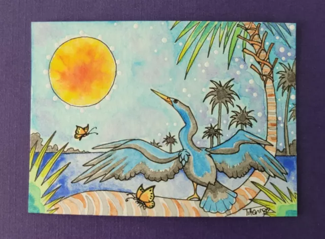 Watercolor Original ACEO Florida Anhinga Bird Wildlife Art Painting