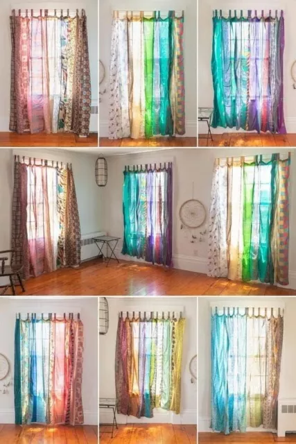 TUTTO IL LOTTO DI COLORI Indian Vintage Sari Patchwork Curtain Drape Window...