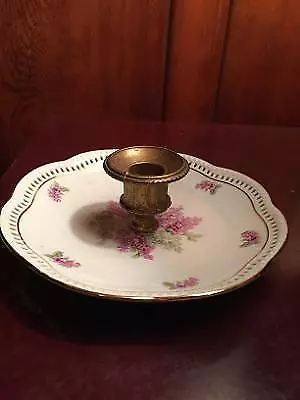 Porcelain Floral Lilac Candle Holder Stamped Bavaria Schumann Germany