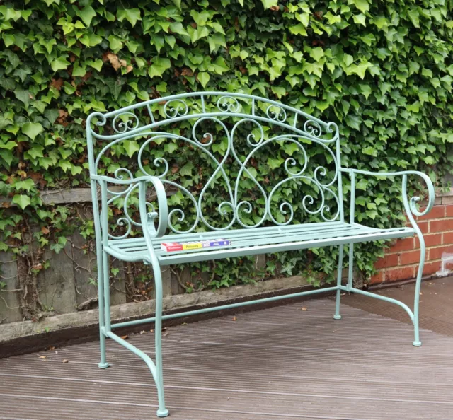 Salvora French Style Folding Metal Garden Bench,Distressed Sage Green-GF11SAGE