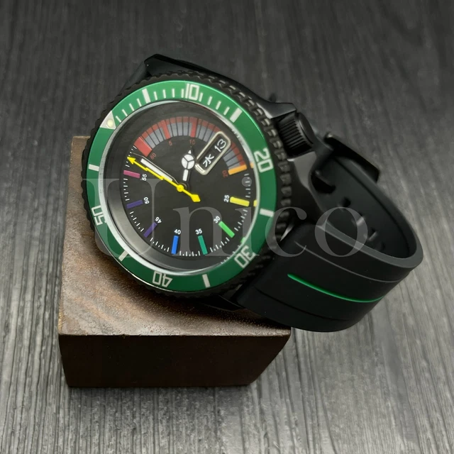 Custom Made Mods Watch SKX Style NH36 Auto Movement GN/SIL Rainbow Hours BLK/GN