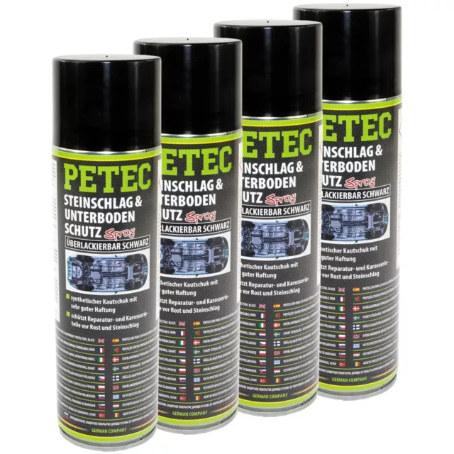 4x PETEC 500ml Impact de Pierres & Protection Soubassement Spray Noir Trop